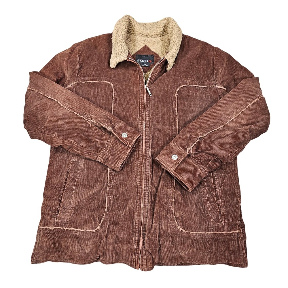 Vintage BKE 678 Men XL Brown Corduroy Sherpa Lined Trucker Jacket Full Zip Korea